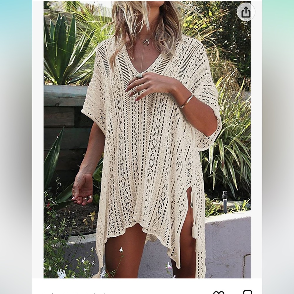 Like New Short Sleeve Crochet Knit Cover Up